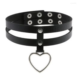 Choker Black Heart Punk Leather Necklace Pendant Collar For Girl Goth Chocker Neck Cosplay Jewellery Gothic Accessories