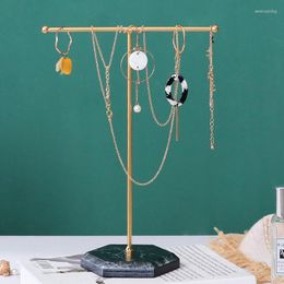 Jewellery Pouches Metal Iron T Shape Earring Display Rack Geometric Hexagon Marble Stone Base Necklace Storage Organiser Holder Stand