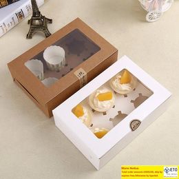 New 50pcs whitekraft card paper cupcake box 6 cup cake holders muffin cake boxes dessert portable package six tray gift Favour