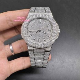 Popular Men's Iced Out Diamond Watch Stainless Steel Case 40mm Zircon Stones Watch Automatic Shiny Wristwatch