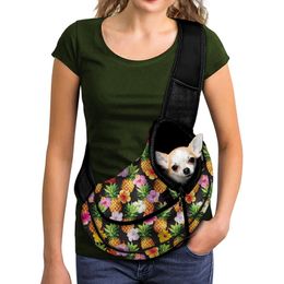 Carrier Pineapple Floral Pattern Cute Pet Bag Dog Cat Rabbit Carrier Portable Breathable Mesh Shoulder Bags Universal Pets Accessories