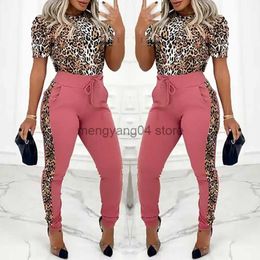 Women's Two Piece Pants Women Sexy Cheetah Print Top Colorblock Drawstring Trousers Women's Two Pieces Suits Skinny Pencil Pants Set Tracksuit Casual T230512