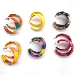Dangle Earrings Bohemian Style Round Straw Woven For Women Geometric Exaggerate Pendant Statement Jewellery