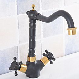 Bathroom Sink Faucets Black Gold Faucet Dual Handle Deck Mount Bath Washbasin Cold Mixer Water Tap WC Taps Nsf799