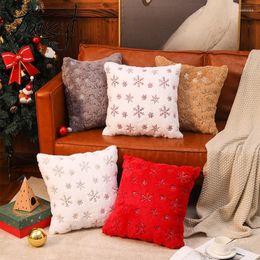 Pillow Christmas Snowflake Print Throw Cover Silver Pressed Plush Pillowcase For Home Sofa Living Room Decor Xmas Gift