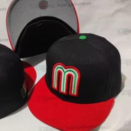 2023 Men's Letter M Flat Full Size Closed Caps Black Red Visor Mexico Baseball Fitted Hats Blue Top Pink Brim Hip Hop Classic Sports All