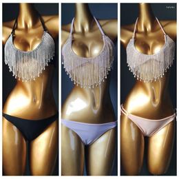 Women's Swimwear Sexy Sling Rhinestone Tassel Bikini Set Shiny Diamonds Luxury Swimsuit 2 Piece Women Push Up Bandage Bathing Suit