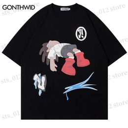 Men's T-Shirts Harajuku Men T-Shirt Hip Hop Cartoon Boy Graphic Print Oversize Tshirt Streetwear Unisex Fashion Summer Cotton Loose Top Clothes T230512