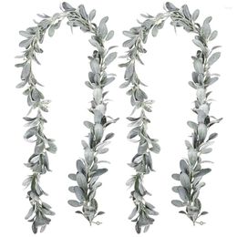 Decorative Flowers 2 Pcs Artificial Flocked Lambs Ear Garland - 6Ft/Piece Soft Faux Vine Greenery And Leaves For Framhouse Decor