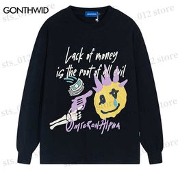 Men's Hoodies Sweatshirts Hip Hop Tshirt Streetwear Graffiti Letter Print Long Sleeve T-Shirt 2023 Harajuku Fashion Casual Cotton Tee Shirts Tops Couple T230512