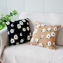 Pillow Nordic Style Fleece Jacquard Cover Embroidery 3D Camellia Decorative Pillows Living Room Sofa Chair Waist Pillowcase