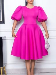 Casual Dresses Women Elegant Party Dress O Neck Short Lantern Sleeves Pleated A Line High Waist African Classy Spring Fashion Gowns Event Robes 230512