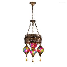 Pendant Lamps Bohemian Retro Style Living Room Glazed Four Head Mosaic Chandelier