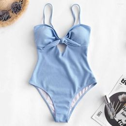 Women's Swimwear Sexy Swimsuit Women Front Tie Bow One Piece Bodysuit Push Up Monokini Halter Cross Bathing Suit Backless Beachwear