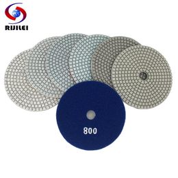 Polijstpads RIJILEI 7PCS/Set 5inch White Diamond Polishing Pad 125mm Wet polishing pads for Stone concrete floor polishing tool HC15