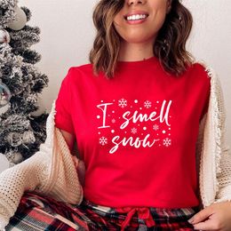 Women's T Shirts I Smell Snow Cotton T-shirt Aesthetic Winter Short Sleeve Year Gift Tshirt Funny Women Christmas Vacation Top Tee