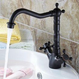 Bathroom Sink Faucets Black Oil Rubbed Brass Faucet 360 Degree Swivel Spout Double Cross Handle Vanity Mixer Tap Nsf076