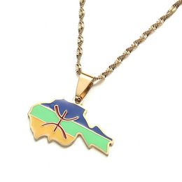 Chains Enamel Gold Color Africa Berber Map Flag Pendant Necklaces African Jewelry For Women Girl Men Boys Clavicular Chain