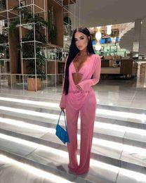 Women's Two Piece Pants Sexy Sheer Mesh Solid 3 Piece Set Women Lace Up Bra Long Sleeve Cover Coat and Pants See Through Club Party Outfits Matching Set T230512