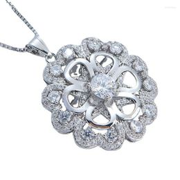 Pendant Necklaces Luxury Bridal Jewelry Copper Alloy Inlaid With Zircon Flower Hollow-out Collar Chain Necklace For Wedding