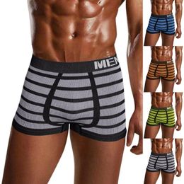 Underpants Underwear Cotton Men Boxers Pack Striped Printed Breathable Mid Waist Sexy Active Stance Large
