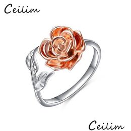 With Side Stones Fashion Korean Rose Gold Colour Adjustable Sier Wrap Flower Rhinestone Open Sterling Finger Ring Statement W Dhgarden Dhhf8