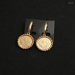 Dangle Earrings Style Round Coin Copper Plated 18K Gold Women Arabian Dubai Bridal Wedding Jewellery Luxury Quality