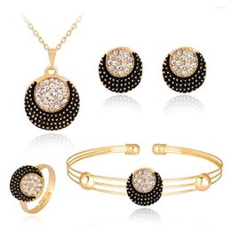 Necklace Earrings Set HC Fashion Round Black Moon Pendant Baby Kids 4 Pcs Jewelry Cute Crystal Enamel Girl's Children Accessories