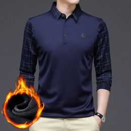 Men's Polos Fashion Fleece Shirt Men Long Sleeve Winter and Autumn Warm Clothing Korean Style Male Luxury Tops 230511
