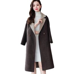 Women's Wool & Blends Women Plaid Long Coat Fashion Woollen Overcoat Loose Outwear Female Winter Warm Elegant Parka 005