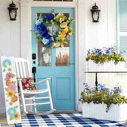 Decorative Flowers Wreaths Independence Day wreath Ukraine Love wreath Blue and yellow simulation wreath Garden wind wreath decoration T230512