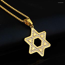 Pendant Necklaces Women/Men Necklace David Star Jewish Relgious Happy Hanukkah Jewelry Stainless Steel Long Chain Gold Colour