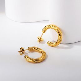 Hoop Earrings Twisted Classic C Shape Stainless Steel Korean Fashion 18K Gold Plated Round Circles No Fade Jewelry For Women