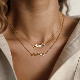 Customised Name Necklace for Women Gold Stainless Steel Jewellery Personalised Nameplate Pendant Cross Chain Choker Christmas Gift