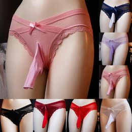 Underpants Fashion Sissy Women Soft Panties Men Convex Pouch Briefs Underwear Lacework Bowknot Knickers Slip Hombre