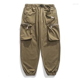 Men's Pants Multi-Pocket Cargo Mens Casual Loose Wide Leg Safari Style Elastic Waist Trousers Jogger Men