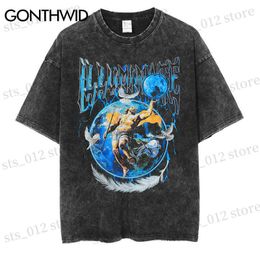 Men's T-Shirts 2023 Streetwear T Shirt Hip Hop Vintage Painting Graphic Print Short Sleeve Tshirts Harajuku Retro Punk Gothic Cotton Tees Black T230512