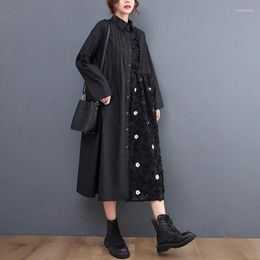 Casual Dresses 2023 Japanese Style Ruffle Jacquard Pleated Street Fashion Black Spring Blouse Dress Plus Size Women Autumn