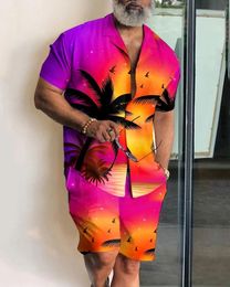 Mens Tracksuits Fashion Mens Hawaiian Shirt Suit Coconut Tree 3D Print Shortsleeved Shirt Shorts Set Summer Casual Beach Mens Suits S4XL 230511