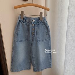 Jeans Spring Summer Girls Fashion Wide Leg Jeans Pant with Pocket Baby Kids Chldren Denim Trousers 230512