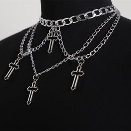 Wgoud Fashion Gothic Cross Pendant Choker Necklace Chains for Women Girl Hip Hop Gypsy Club Accessories Jewelry