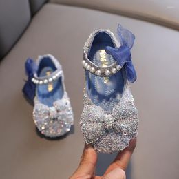 Flat Shoes Girls Sandals Bling Bow Princess Party Dance Baby Student Flats Kids Performance Children Pearl Wedding