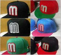 2023 7 Colours Men's Letter M Flat Full Size Closed Caps Red Green Mexico Baseball Fitted Hats Blue Top Pink Brim Hip Hop Classic Sports All