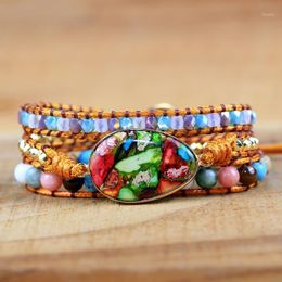 Tennis Bracelets 2023 Romantic Leather Wrap Nautural Stone Multilayers Strand Bracelet Yoga Jewelry Drop