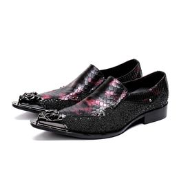 Elegant Toe 9175 Pointed Big Size Formal British Style Slip On Patchwork Oxfords Social Cow Leather Man Derby Shoes