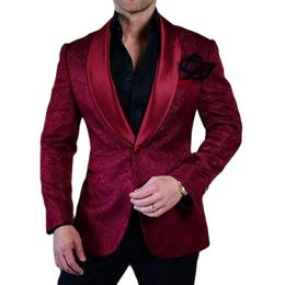 Men's Suits & Blazers Floral Pattern Men For Wedding Slim Fit Groom Tuxedo 2 Piece Jacket With Pants Shawl Lapel Male Fashion Blazer Costume