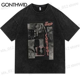 Men's T-Shirts Hip Hop Gothic T Shirts Streetwear 2023 Vintage Graphic Print Punk Tshirts Mens Harajuku Casual Retro Short Sleeve Tees Black T230512