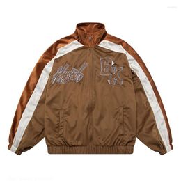 Men's Jackets Vintage Multicolor Colour Block Patchwork Windbreaker Jacket 2023 Autumn Hip Hop Letter Embroidery Streetwear Zip Up Track