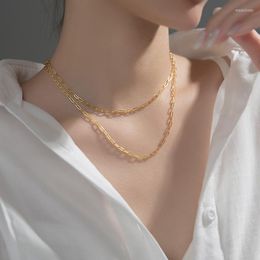 Chains TrustDavis Genuine 925 Sterling Silver Fashion Sweet Gold Chain Clavicle Necklace For Women Wedding Jewelry Gift DB1263