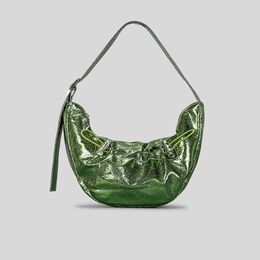 Waist Bags Fashion Metallic Half Moon Women Shoulder Designer Drawsting Lady Handbags Vintage Hobos Small Tote Female Purses 2023 Bag 230511